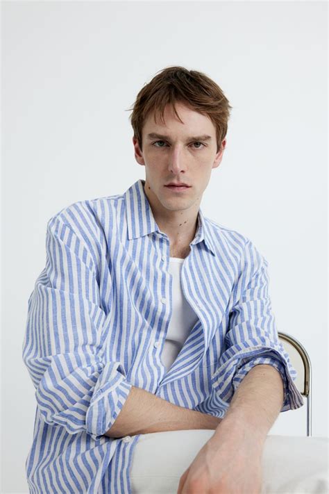 Striped viscose blend shirt in white and light blue 